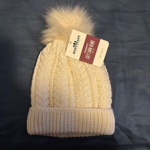 Cream Knit Beanie with Pom Pom